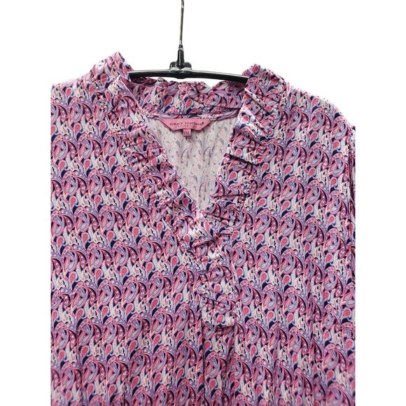 Simply Southern XXL Paisley Print Dress Pink & Purple Ruffle V Neck Tiered Skirt - Picture 4 of 10